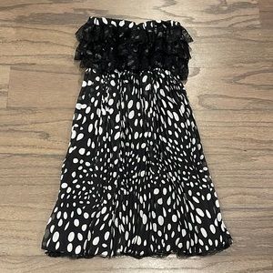 Moon River Black and White Polka Dot Strapless Dress - Size S